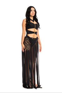 Luxury macramé beach cover-up in black