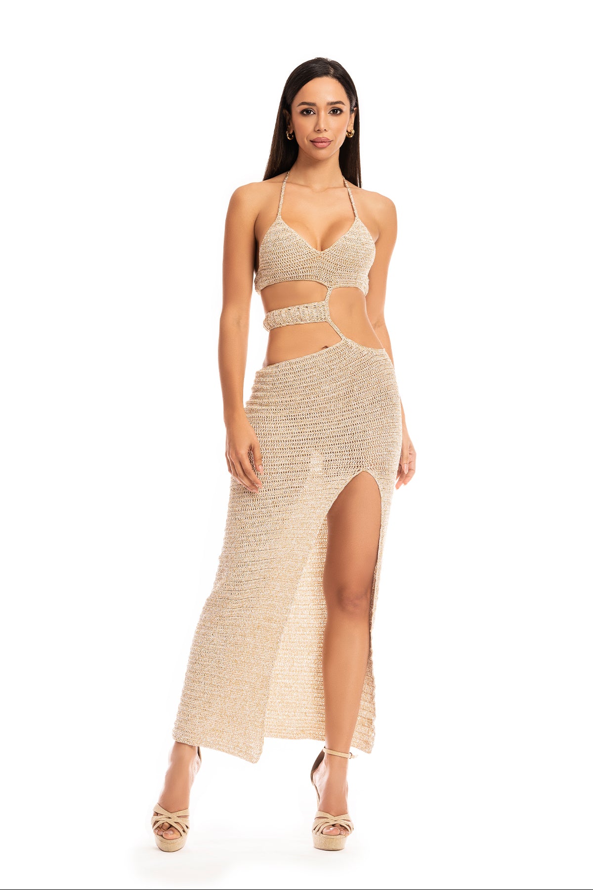 Handmade crochet set with cutout details