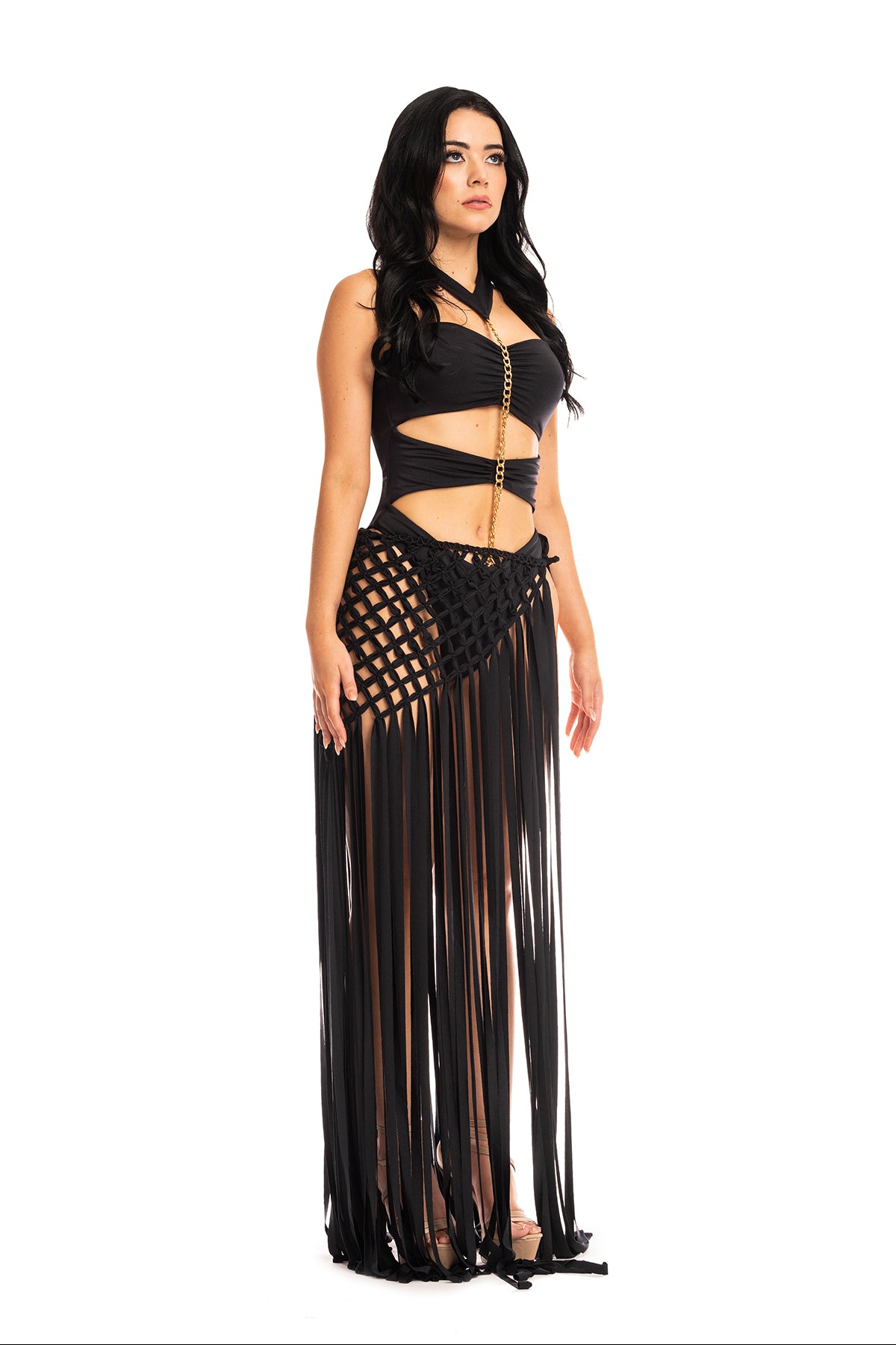 Luxury macramé beach cover-up in black