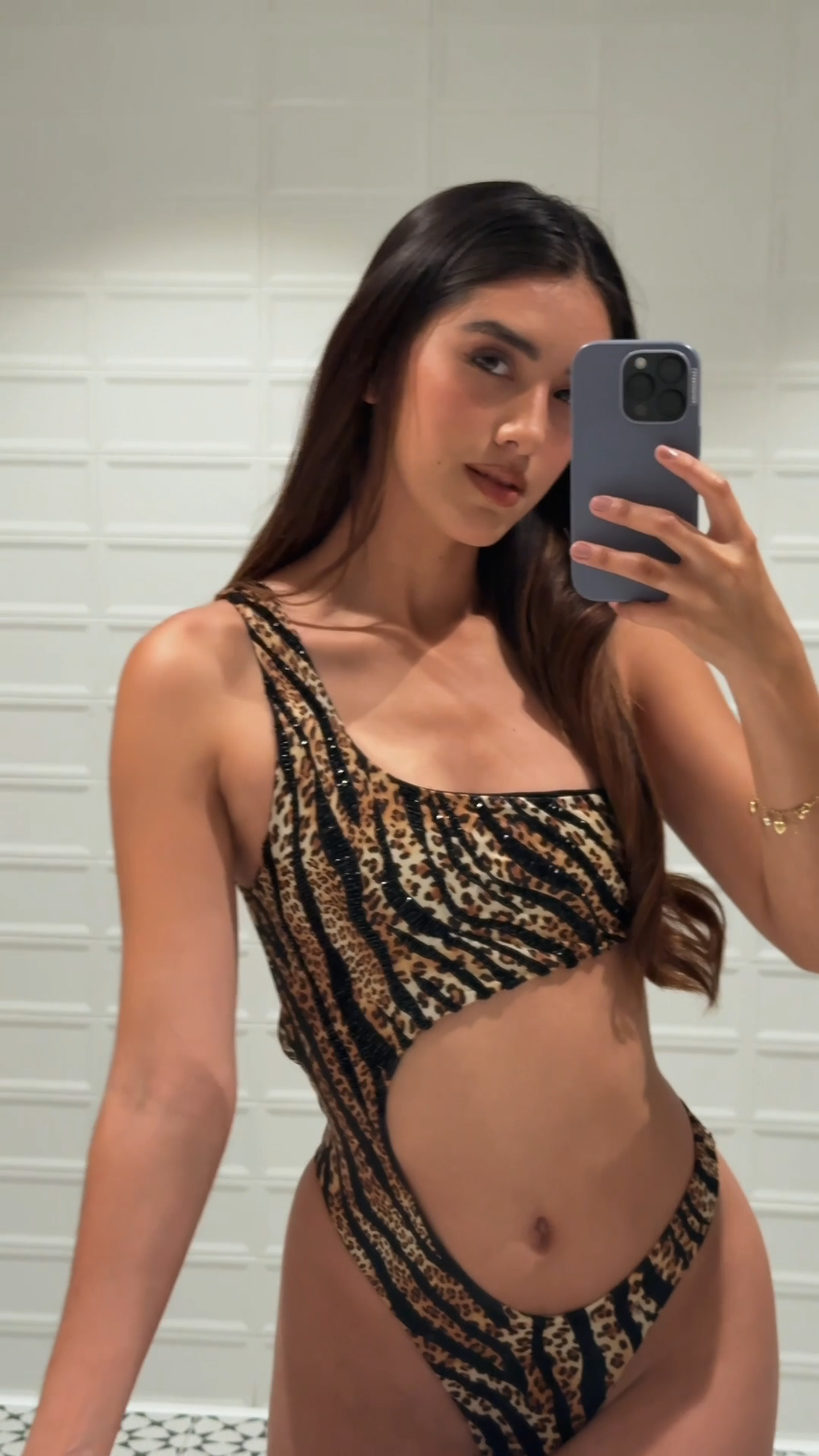 SAHARA – One-Shoulder Cut-Out One-Piece Swimsuit with Hand-Beaded Shine