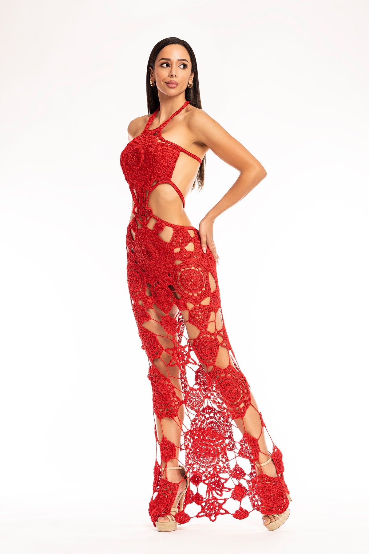 Boho-chic crochet dress with daring cutouts.